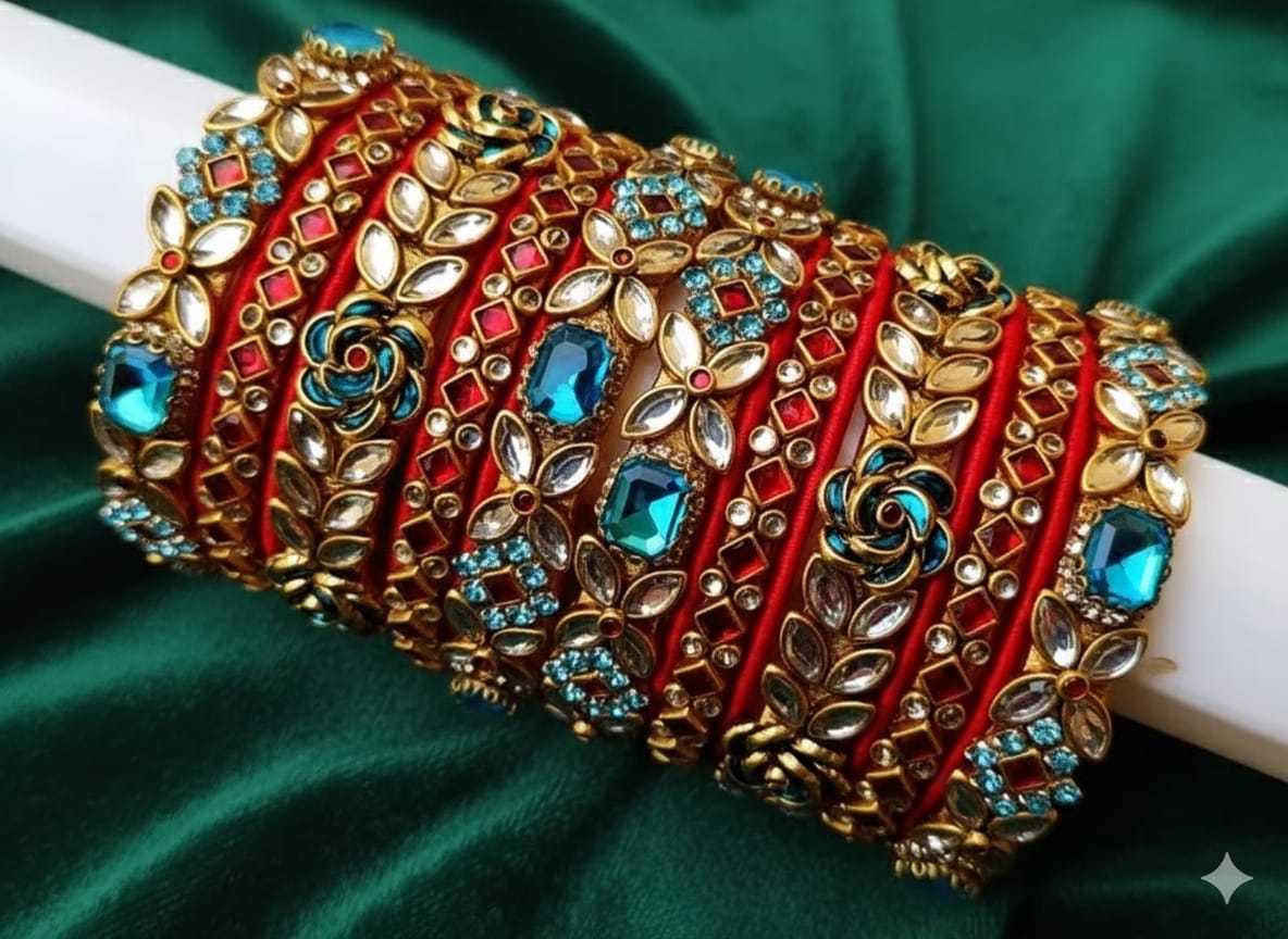 Colorful ornate bangles on display