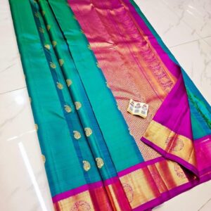 Colorful traditional silk saree displayed