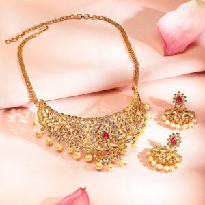 bridal gold covering necklace & earrings set