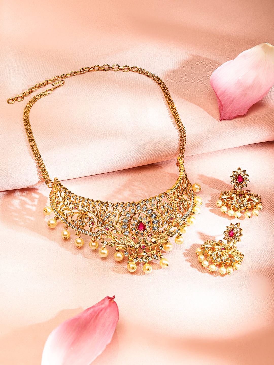 bridal gold covering necklace & earrings set