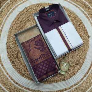 Elegant couple combo vesti shirt and saree set for weddings collection