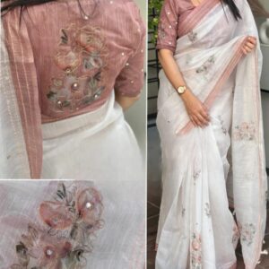 *MIRROR WORK LINEN COTTON SAREES*