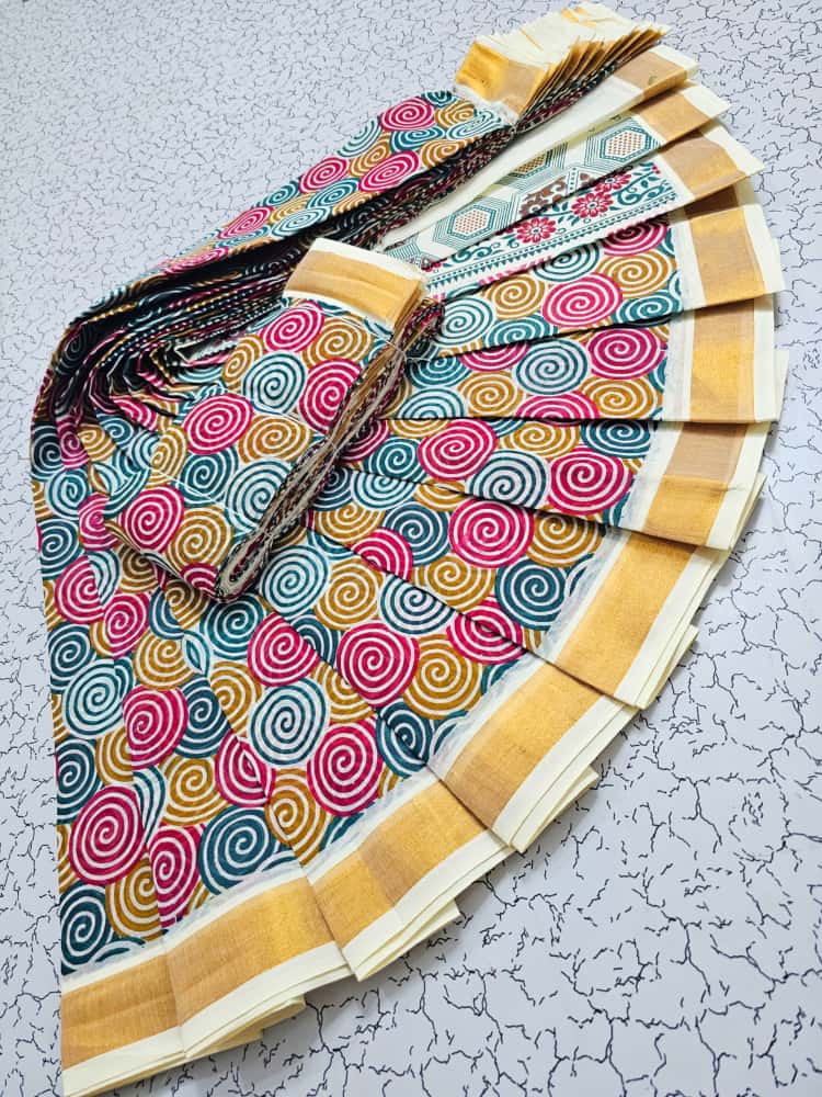 PRINTED WORK KERALA COTTON SAREES KGR Family collections