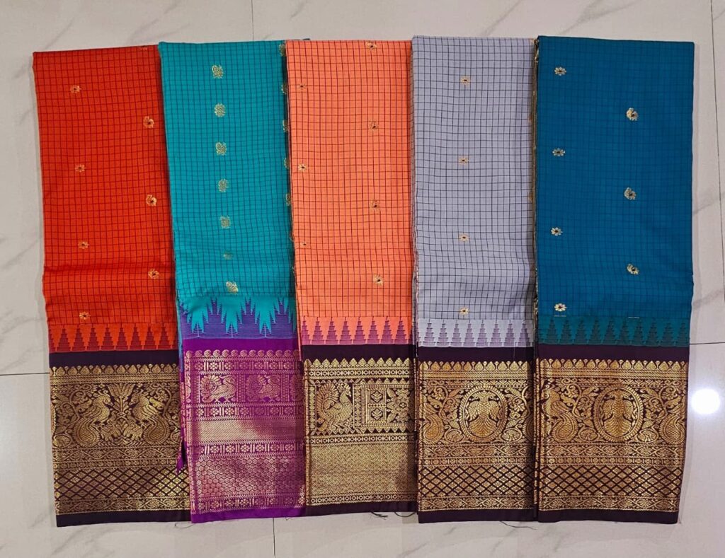 premium quality and elegant checked strips silk sarees KGR Family collections