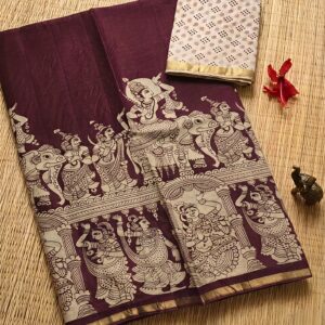 *Lilen cotton kalamkari  design sarees*