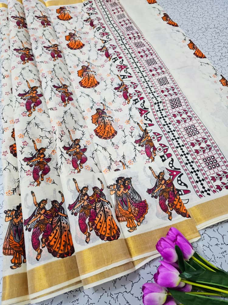 PRINTED WORK Kerala COTTON SAREES KGR Family collections