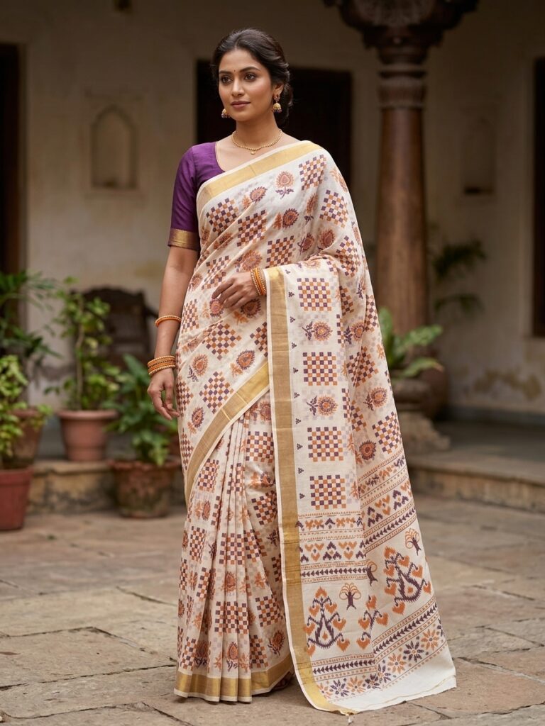 PRINTED WORK Kerala COTTON SAREES KGR Family collections