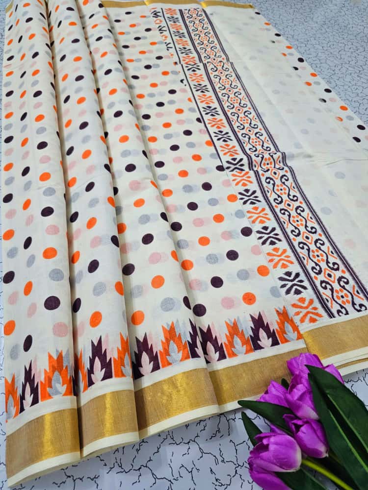 PRINTED WORK Kerala COTTON SAREES KGR Family collections