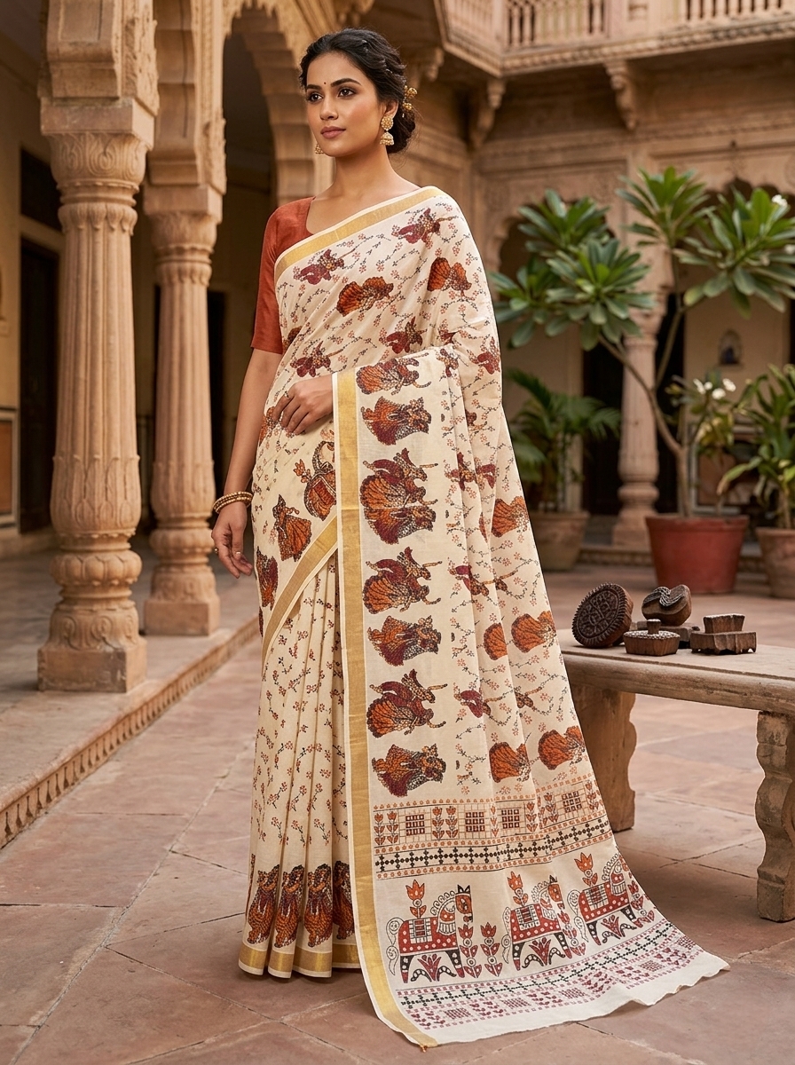 PRINTED WORK Kerala COTTON SAREES