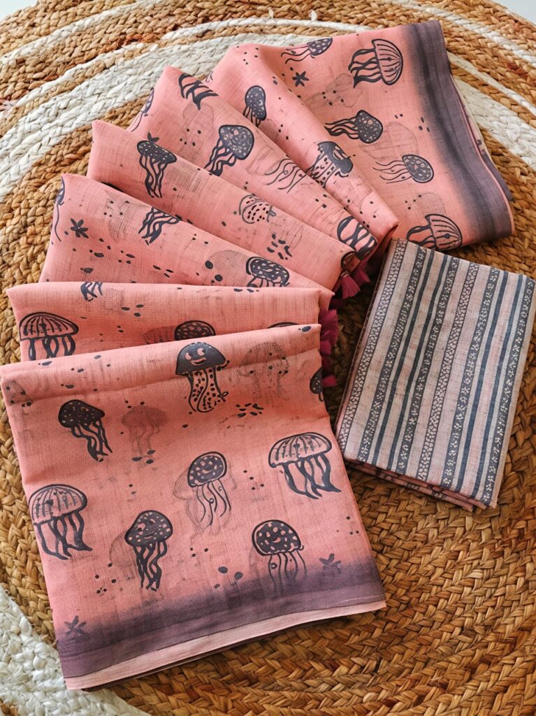 *Soft and lightweight* *linen cottton sarees KGR Family collections
