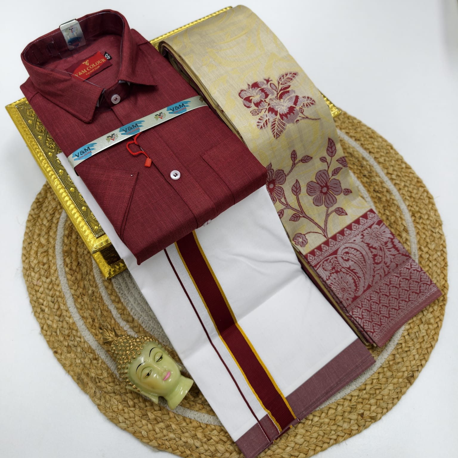 *_ELITE BRIDAL PICK &PICK FANCY KUPERA SILK SAREES & COTTON SHIRT WITH SILK COTTON DOTHI MATCHING SET_*