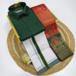 *_ELITE BRIDAL PICK &PICK FANCY KUPERA SILK SAREES & COTTON SHIRT WITH SILK COTTON DOTHI MATCHING SET_* KGR Family collections